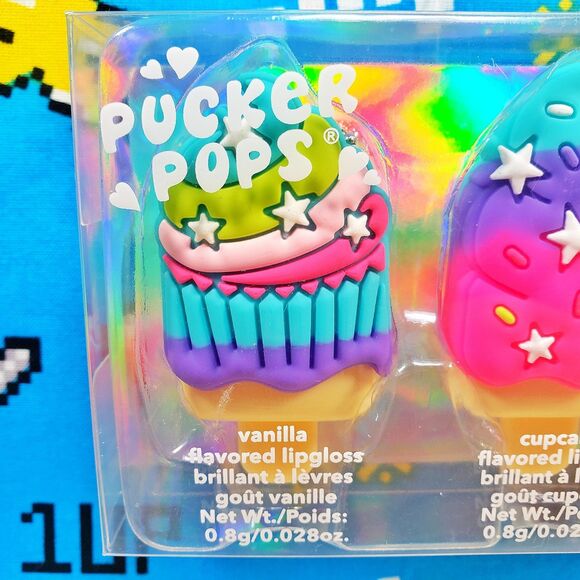 Claires Ice Cream Cone Pucker Pops Lip Gloss Vanilla Cupcake and Strawberry Set - Picture 5 of 7